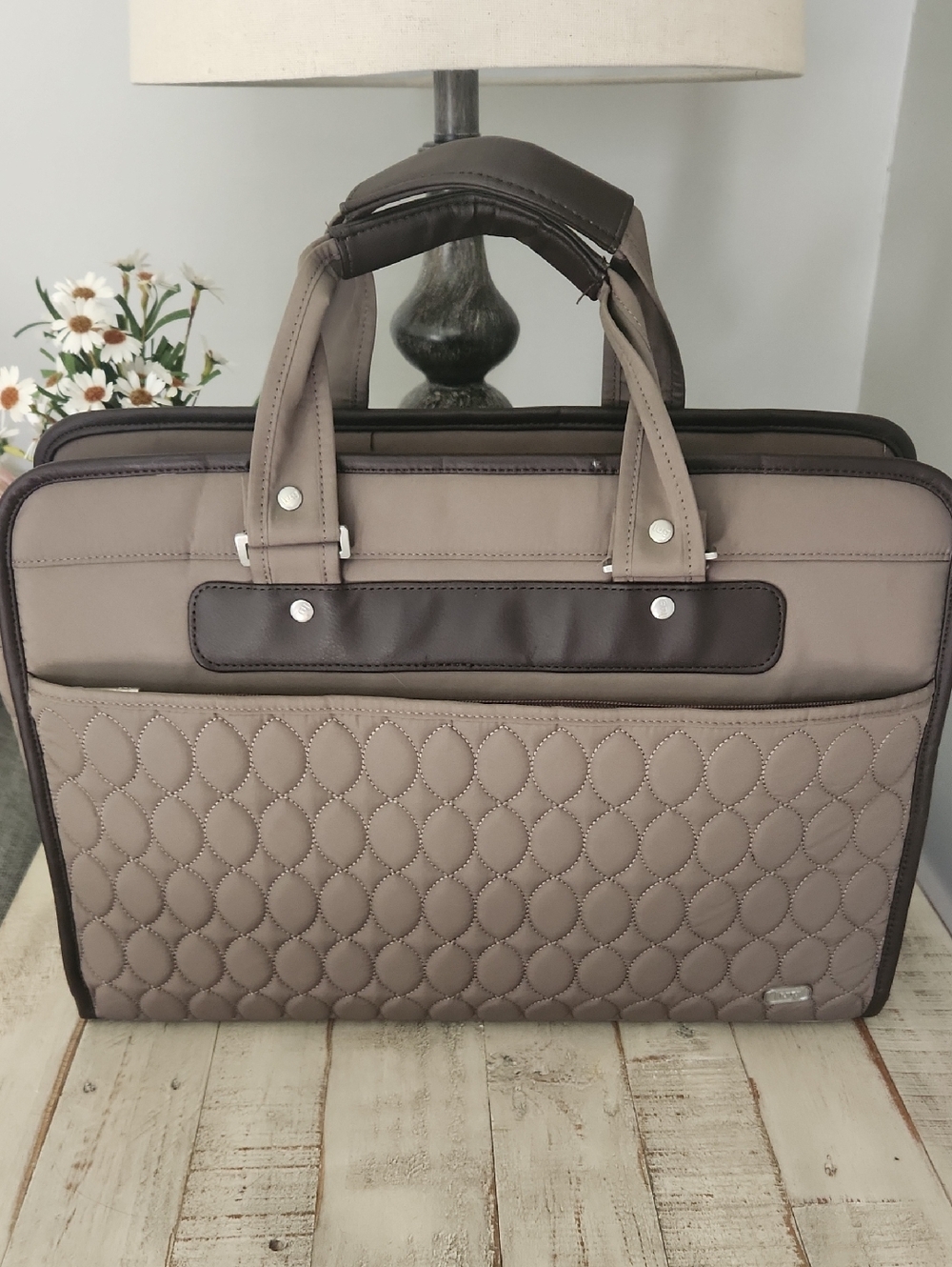 lug Quilted Taupe and Dark Brown Laptop Briefcase